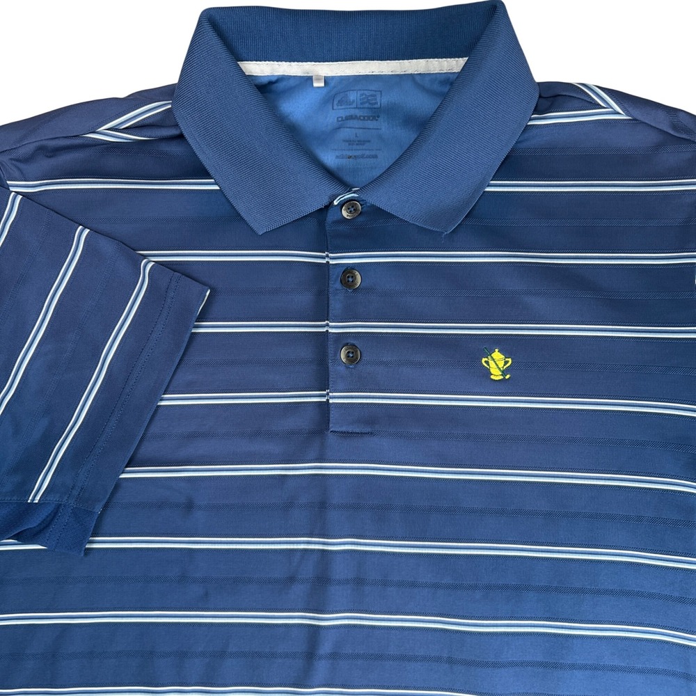 Adidas Mens L Gulph Mills Golf Club Blue Striped ClimaCool Polo Shirt GMGC
